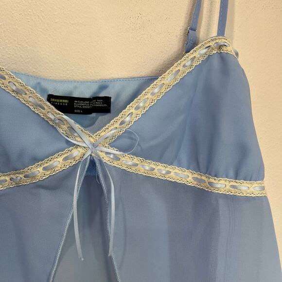 Finesse Norma Baby Blue Chiffon Cami Top Lace Trim Y2K Fairycore Size L - Picture 4 of 10